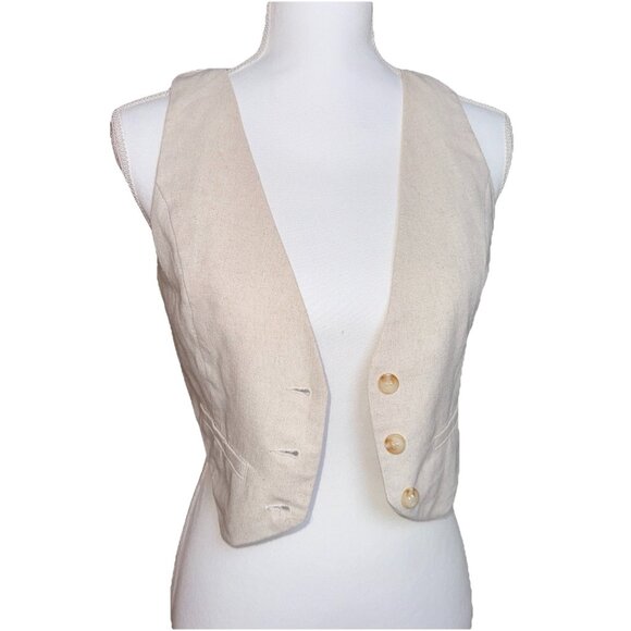 Windsor Linen Cotton Blend Vest Tan Beige Classic Womens Size XS - Picture 6 of 8